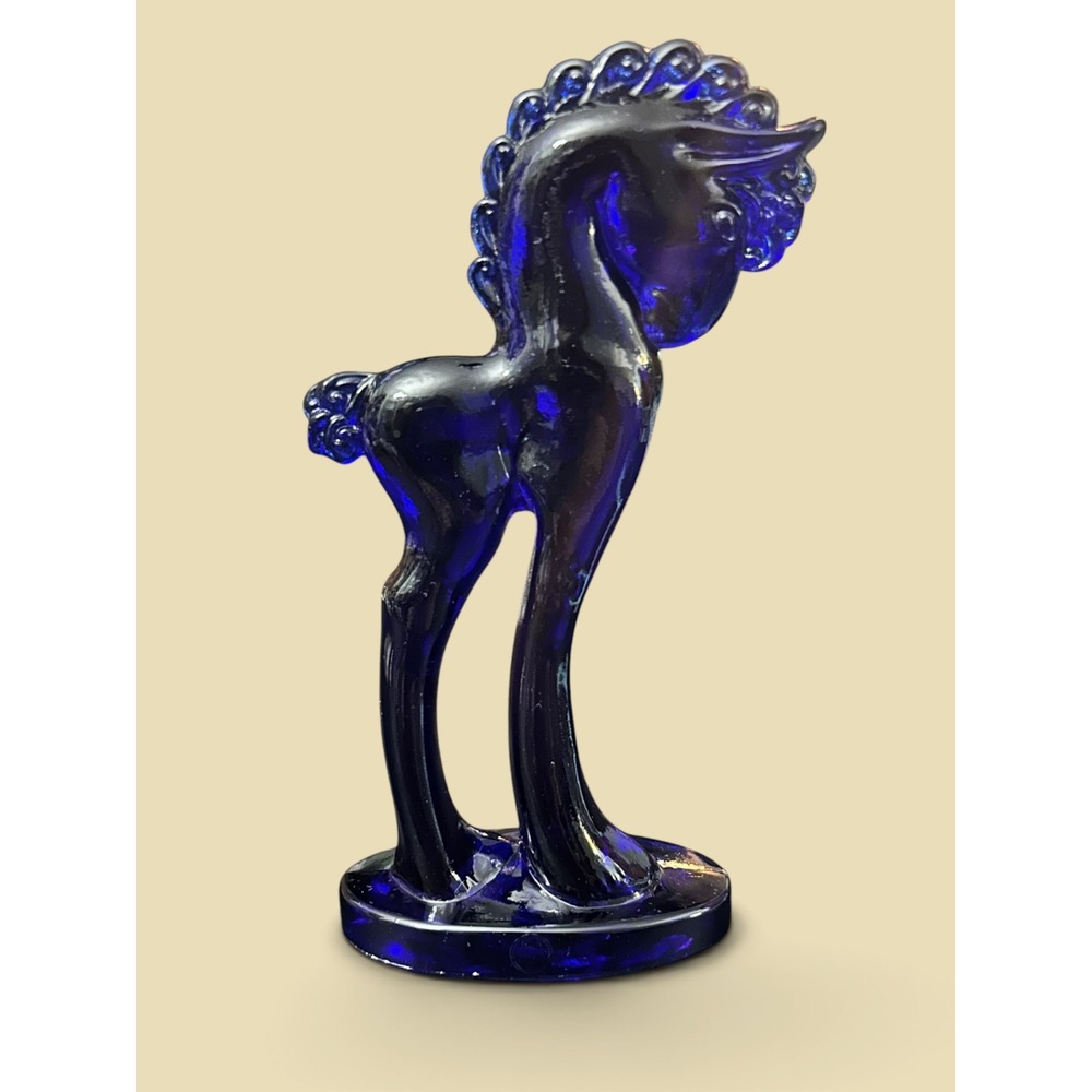 Vintage Mosser Cobalt Blue Glass Art Trojan Horse MCM Styling Marked 5.5"
